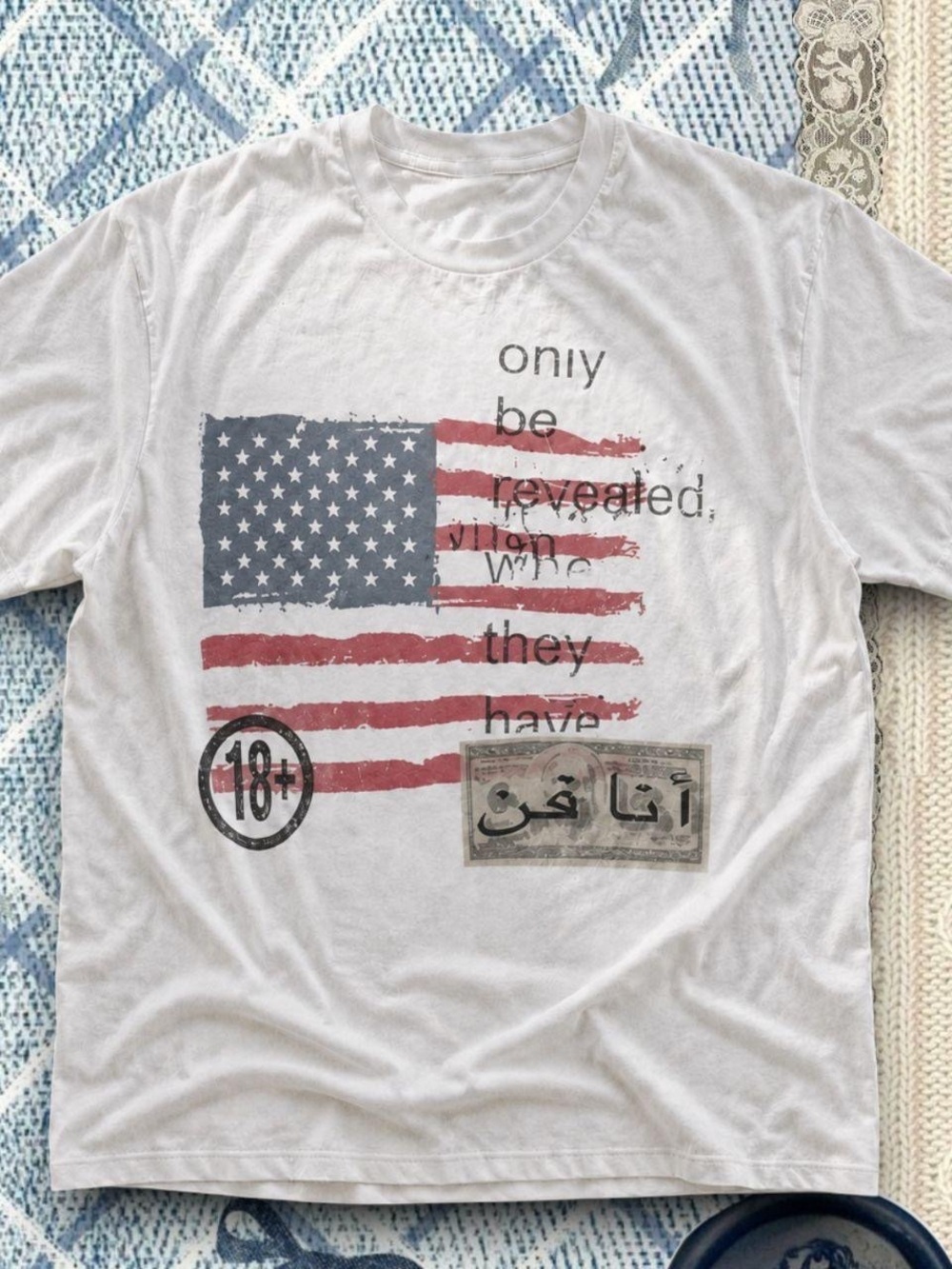 Gildan White Short-Sleeve Tee with Distressed American Flag Graphic